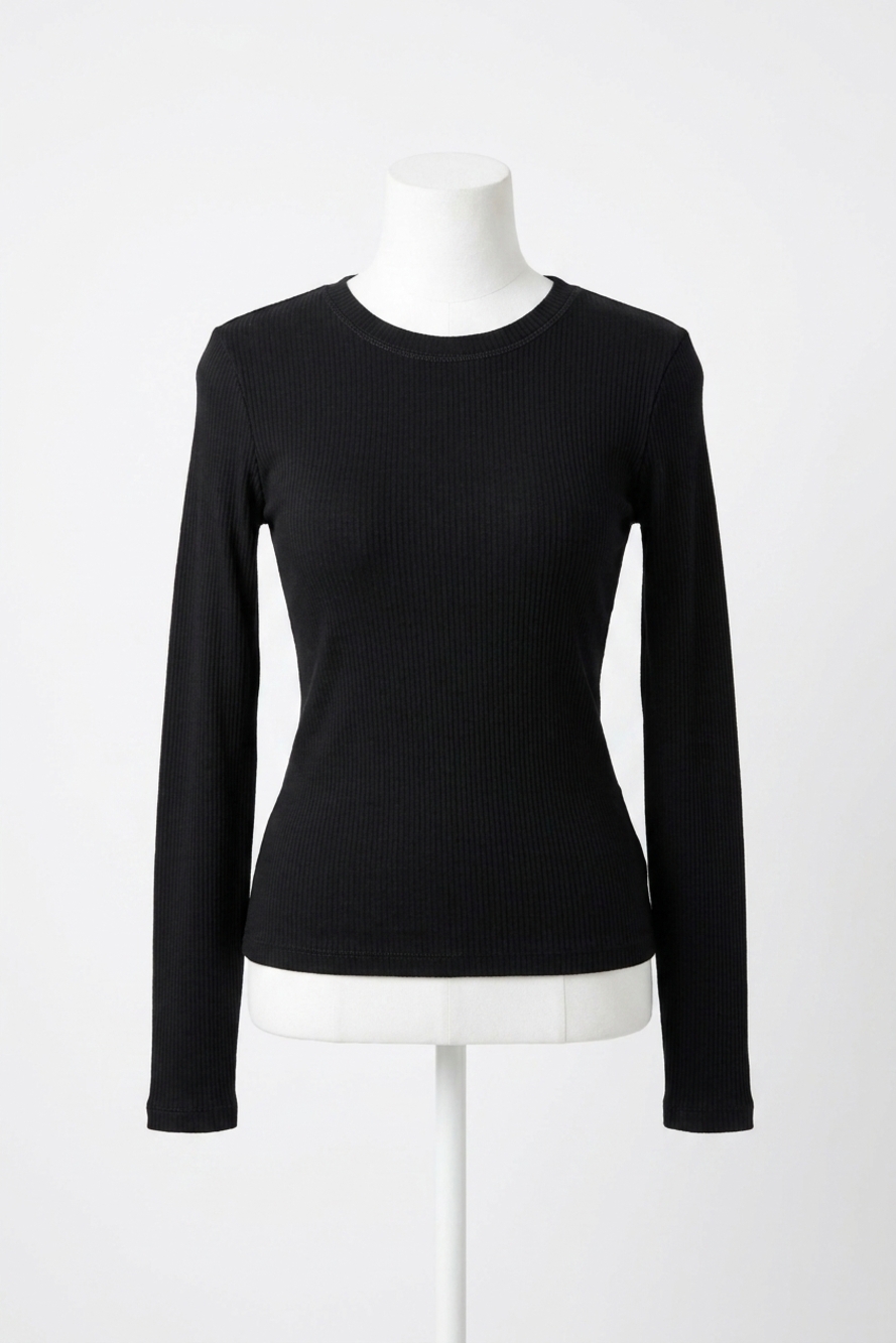 NEW PERFECTWHITETEE rowe rib long sleeve ribbed top in black